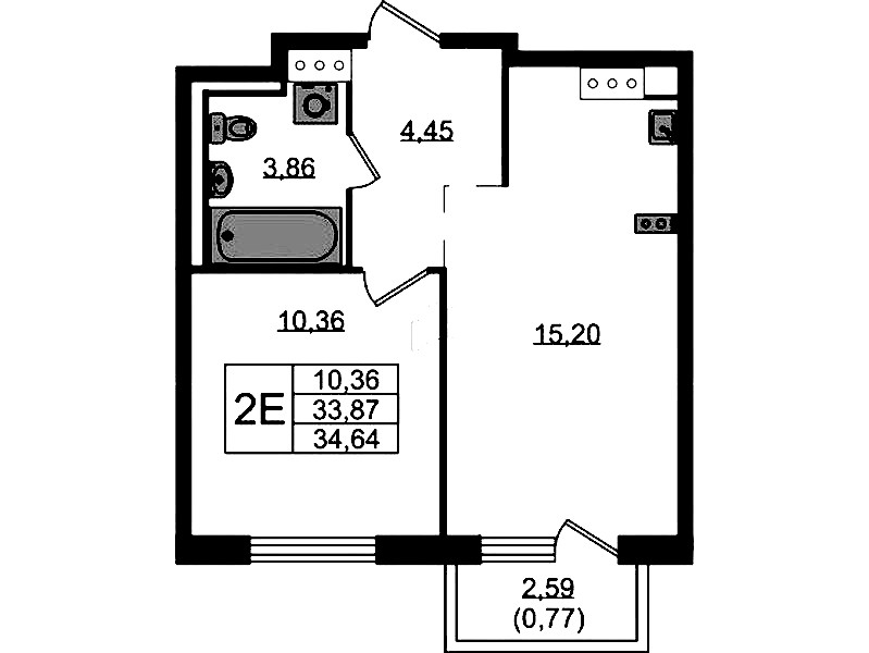 1-комнатная квартира 34.64 м², 3/13 эт., ЖК «Квартал Торики»